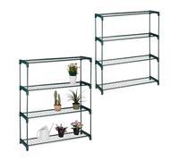 Relaxdays Scaffale Porta Piante a 4 Ripiani, Set 2 Portapiante, Fiori ed Erbe, Mobile in Acciaio, 106x91x28 cm, Verde, 20% plastica 80%