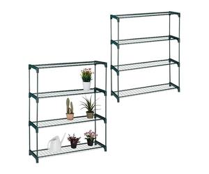 Relaxdays Scaffale Porta Piante a 4 Ripiani, Set 2 Portapiante, Fiori ed Erbe, Mobile in Acciaio, 106x91x28 cm, Verde, 20% plastica 80%