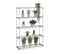 Relaxdays Scaffale Porta Piante a 5 Ripiani Portapiante in Vaso, Fiori, Mobile Metallo e Plastica, 140x91x28 cm, Grigio, Acciaio