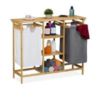 Relaxdays Scaffale Portabiancheria, 2 Cesti Estraibili Biancheria e 4 Ripiani Detersivi, 80x100x32 cm, bambù, Naturale, Poliestere