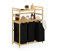 Relaxdays Scaffale Portabiancheria, 3 Cesti Estraibili Biancheria, 2 Ripiani, 105x80x40 cm, Mobile bambù, Naturale Nero