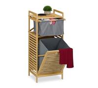 Relaxdays Scaffale Portabiancheria da Bagno, Cesto per Biancheria 30 L e Cassetto, HLP: 95x40x33 cm, in bambù, Naturale
