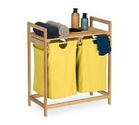 Relaxdays Scaffale Portabiancheria, Mobiletto Bagno in bambù con 2 Sacchi Rimovibili 73x64x33 cm, Marrone Chiaro Giallo