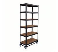 Relaxdays scaffale portacarichi su rotelle, HxLxP 209 x 90 x 40 cm, Nero | 900 kg, 6 ripiani, acciaio, sistema a incastro