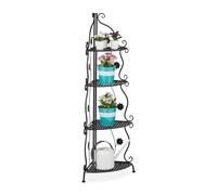 Relaxdays Scaffale Portafiori in Metallo, Fioriera Interno ad Angolo con 4 Mensole Porta Piante, 113,5x31x31 cm, Nero, Ferro, 1 pz