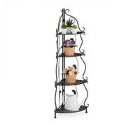Relaxdays Scaffale Portafiori ad Angolo, Portavasi da Terra in Metallo con 4 Ripiani, 113 x 30 x 30 cm, Vintage, Nero, Acciaio