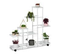 Relaxdays Scaffale Portapiante con Rotelle, 91,5 x 93 x 26 cm, a 9 Ripiani, in Acciaio, Portafiori e Portavasi, Bianco