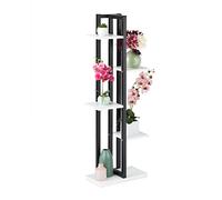 Relaxdays Scaffale Portafiori, Colonna Portavasi da Interno con 5 Mensole, Porta Piante, 117 x 43 x 22 cm, Nero Bianco, Fibra di Legno, 1 pz