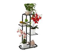 Relaxdays Scaffale Portafiori in Metallo, Fioriera da Esterno e Interno 4 Mensole Porta Piante, 81x44x24,5 cm, Nero, Acciaio, 1 pz