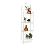 Relaxdays Scaffale Portafiori, Fioriera per Interni con 4 Ripiani, Portavasi Pieghevole, HxLxP: 156 x 46 x 25 cm, Bianco, Ferro