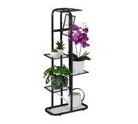 Relaxdays Scaffale Portafiori in Metallo, Fioriera da Esterno e Interno, 6 Mensole Porta Piante, 107 x 44 x 24 cm, Nero, Acciaio, 1 pz