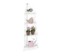 Relaxdays Scaffale Portafiori in Metallo, Fioriera Interno ad Angolo con 4 Mensole Porta Piante, 113,5x31x31 cm, Bianco, Ferro, 1 pz