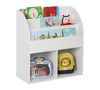 Relaxdays Scaffale Portagiochi Bambini, Libreria con 5 Scomparti Porta Libri e Giocattoli, HLP: 78,5x72x33,5 cm, Bianco, Fibra di Legno