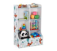 Relaxdays Scaffale Portagiochi con Cagnolini, Cameretta dei Bambini, Libreria a 8 Ripiani, HLP 90x59x30 cm, Multicolore, Fibra di Legno