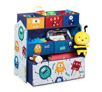 Relaxdays Scaffale Portagiochi, Motivo Mostri, Cameretta Bambini, 6 Box in Stoffa, HxLxP: 66x 63,5x30 cm, Multicolore, Tessuto Non Tessuto