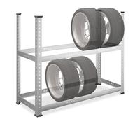Relaxdays Scaffale Portagomme per 8 Pneumatici, 102 x 124 x 48 cm, 100 kg, Acciaio Zincato, Garage e Officina, Argento