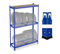 Relaxdays Scaffale Portagomme per 8 Pneumatici, HLP: 180x120x40 cm, 795 kg, Scaffalatura in Acciaio, Garage, Blu, Plastica, Fibra di Legno