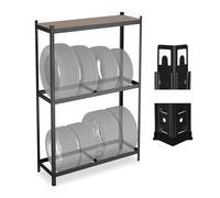 Relaxdays Scaffale Portagomme per 8 Pneumatici, HLP: 180x120x40 cm, 795 kg, Scaffalatura in Acciaio, Garage, Nero, Fibra di Legno, Plastica