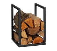 Portalegna camino Porta legna in metallo 12 kg Nero Scaffale per legna Compatto