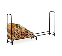 relaxdays Scaffale Portalegna, Molto Largo, senza Telo Protettivo, Mobile per Camino in Metallo, HLP 122x245x40 cm, Nero