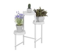 Relaxdays Scaffale Portapiante 3 Ripiani, Ferro e Plastica, Bianco | Scala Portafiori, Supporto Vasi Piante, 61x55x30 cm