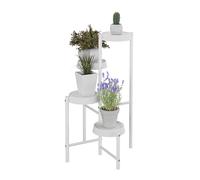 Relaxdays Scaffale Portapiante 4 Ripiani, Ferro e Plastica, Scala Portafiori, Supporto Vasi Piante, 81x48x49 cm, Bianco