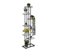 Relaxdays Scaffale Portapiante, 8 Ripiani in Metallo, Scala Portafiori, Supporto 9 Vasi di Piante, Nero, Acciaio, HLP: 142x45x22 cm