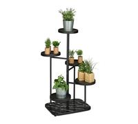 Relaxdays Scaffale Portapiante a 5 Ripiani in Acciaio, Scala Portafiori, Supporto Vasi di Piante, HLP: 80x47x47 cm, Nero, Plastica