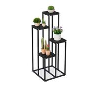 Relaxdays Scaffale Portavasi, 4 Ripiani Quadrati, Mobile Portafiori in Metallo, 100x40x40 cm, Tavolino per Vasi, Nero, Acciaio