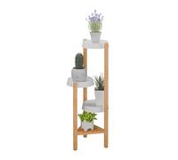 Relaxdays Scaffale Portapiante con 4 Ripiani in Plastica, Scala Portafiori, Supporto Vasi, 78x28x34 cm, bambù, Naturale