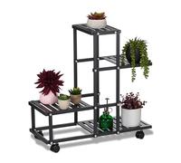 Relaxdays Scaffale Portapiante con Rotelle, 60,5 x 61,5 x 26 cm, a 4 Ripiani, in Acciaio, Portafiori e Portavasi, Nero