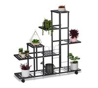 Relaxdays Scaffale Portapiante con Rotelle, 91,5 x 93 x 26 cm, a 9 Ripiani, in Acciaio, Portafiori e Portavasi, Nero