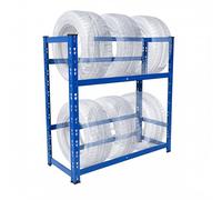 Relaxdays Scaffale portapneumatici in Acciaio Blu, 4-6 Pneumatici, Sistema a Incastro, 100x85x35 cm, 150 kg/ripiano