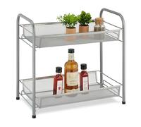 Relaxdays Scaffale Portaspezie a 2 Ripiani, Organizer Tavolo Cucina o Mensola Bagno per Make-Up, in Metallo, Argentato, 44,5x48x27 cm