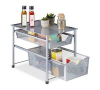 Relaxdays Scaffale Portaspezie con 2 Cassetti, Organizer da Tavolo da Cucina o Scrivania Ufficio, 30x28x42,5 cm, Grigio