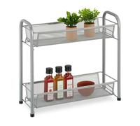 Relaxdays Scaffale Portaspezie a 2 Ripiani, Organizer da Tavolo da Cucina o Mensola Bagno Make-Up, in Metallo, Argentato, Acciaio, 40x44x17,5 cm