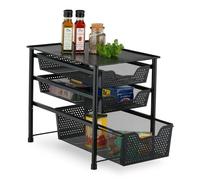 Relaxdays Cassettiera con 3 Estraibili Scaffale Portaspezie con Cassetto, Organizer da Tavolo da Cucina o Scrivania Ufficio, HLP 35x28x42,5 cm, Nero, Acciaio, 35 x 28 x 42.5 cm