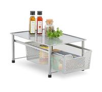 Relaxdays Scaffale Portaspezie con Cassetto, Organizer da Tavolo da Cucina o Scrivania Ufficio, 19x28x42,5 cm, Argentato