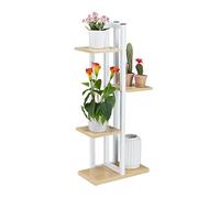 Relaxdays Scaffale Portavasi, 4 Ripiani Quadrati, Mobile Portafiori Metallo, 93x42,5x22,5 cm, Tavolino, Marrone Chiaro, Acciaio, 1 pz