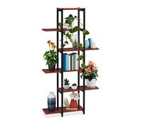Relaxdays Scaffale Portavasi, 6 Ripiani, Mobile Portafiori Metallo, 150 x 78 x 24 cm, Tavolino Vasi, Nero Marrone Scuro, Fibra di Legno, 1 pz
