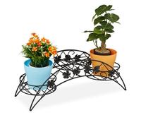 Relaxdays Scaffale Portavasi, 3 Ripiani, Porta Piante Curvato, per Esterni e Interni, Ferro HxLxP: 21 x 55 x 19 cm, Nero, 1 pz