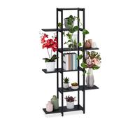 Relaxdays Scaffale Portavasi, 6 Ripiani, Mobile Portafiori in Metallo, HLP 150 x 78 x 24 cm, Tavolino per Vasi, Nero, Acciaio, 1 pz