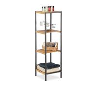 Relaxdays Scaffale a Colonna in Bambù e Metallo, HLP: 104x30x30 cm Mobile Aperto per Bagno e Cucina, Quadrato, Marrone