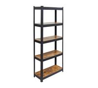Relaxdays Scaffale Pesante in Acciaio/MDF, 500 kg, 180x75x30 cm, 5 Ripiani Effetto Legno, Nero/Marrone