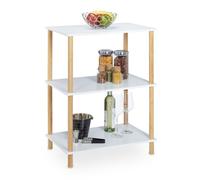 Relaxdays Scaffale a 3 Ripiani, per Cucina, Bagno e Ingresso, HLP79x60x40 cm, Autoportante, bambù e MDF, Bianco/Naturale, Fibra di Legno, H x L x P: 79 x 60 x 40 cm ca