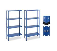 Relaxdays Scaffali in Acciaio, Set da 2, 147,5x75,5x30,5 cm, 4 Ripiani Regolabili, Carico 160 kg, Garage e Cantina, Blu