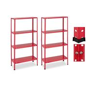 Relaxdays Scaffali in Acciaio, Set da 2, 147,5x75,5x30,5 cm, 4 Ripiani Regolabili Carico 160 kg, Garage e Cantina, Rosso