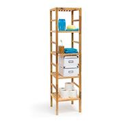 Relaxdays Scaffalle a Colonna in Legno, 5 Ripiani HLP 150x35,5x35,5, Mobile Universale per Bagno e Salotto, Naturale, Noce, 1