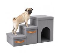 Relaxdays Scala Cani, 3 gradini, Cuccia e vano portaoggetti, Grigio