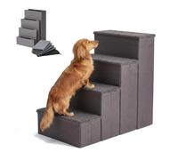 Relaxdays Scala per cani pieghevole, 4 gradini, vano portaoggetti, grigia